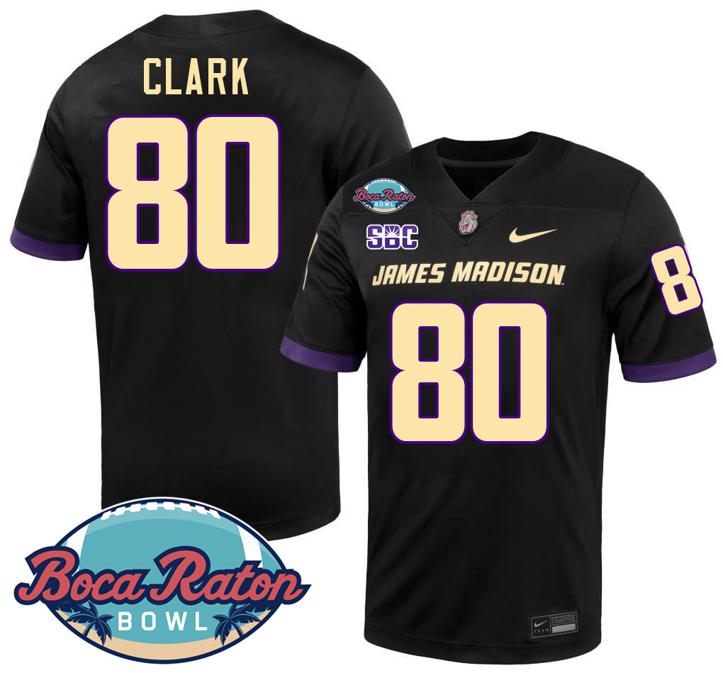 #80 Gary Clark James Madison Dukes 2024 Boca Raton Bowl Jersey-Black
